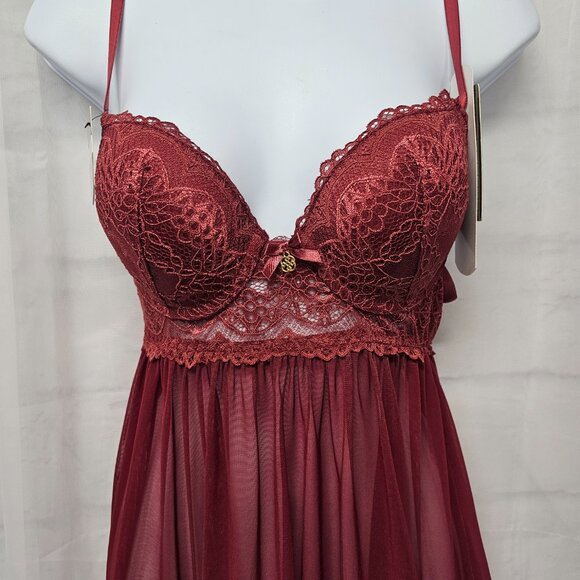 Daisy Fuentes Babydoll Y2K Tank Burgundy Goth Whimsigoth Fairy Mesh M NWT - Picture 2 of 11